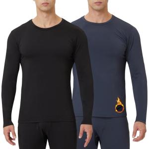 Men’s Thermal Shirt 1/2/4 Pcs Fleece Lined Long Sleeve Tops Athletic Base Layer Long John Shirts for Men(2#-black/Charcoal)
