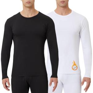 Men’s Thermal Shirt 1/2/4 Pcs Fleece Lined Long Sleeve Tops Athletic Base Layer Long John Shirts for Men(2#-black/White)