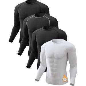 4 or 2 Pack Men’s Thermal Shirt Long Sleeve Fleece Lined Tops Base Layer Compression Undershirt Athletic Sport Gear(Crew Neck-2black/Black(white)/White)