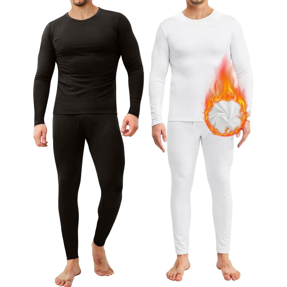 imageCL convallaria 2 Pack Thermal Underwear for Men Long Johns Fleece Lined Base Layer Set Winter Bottom Top 2XS6XLCrew NeckmidweightblackWhite