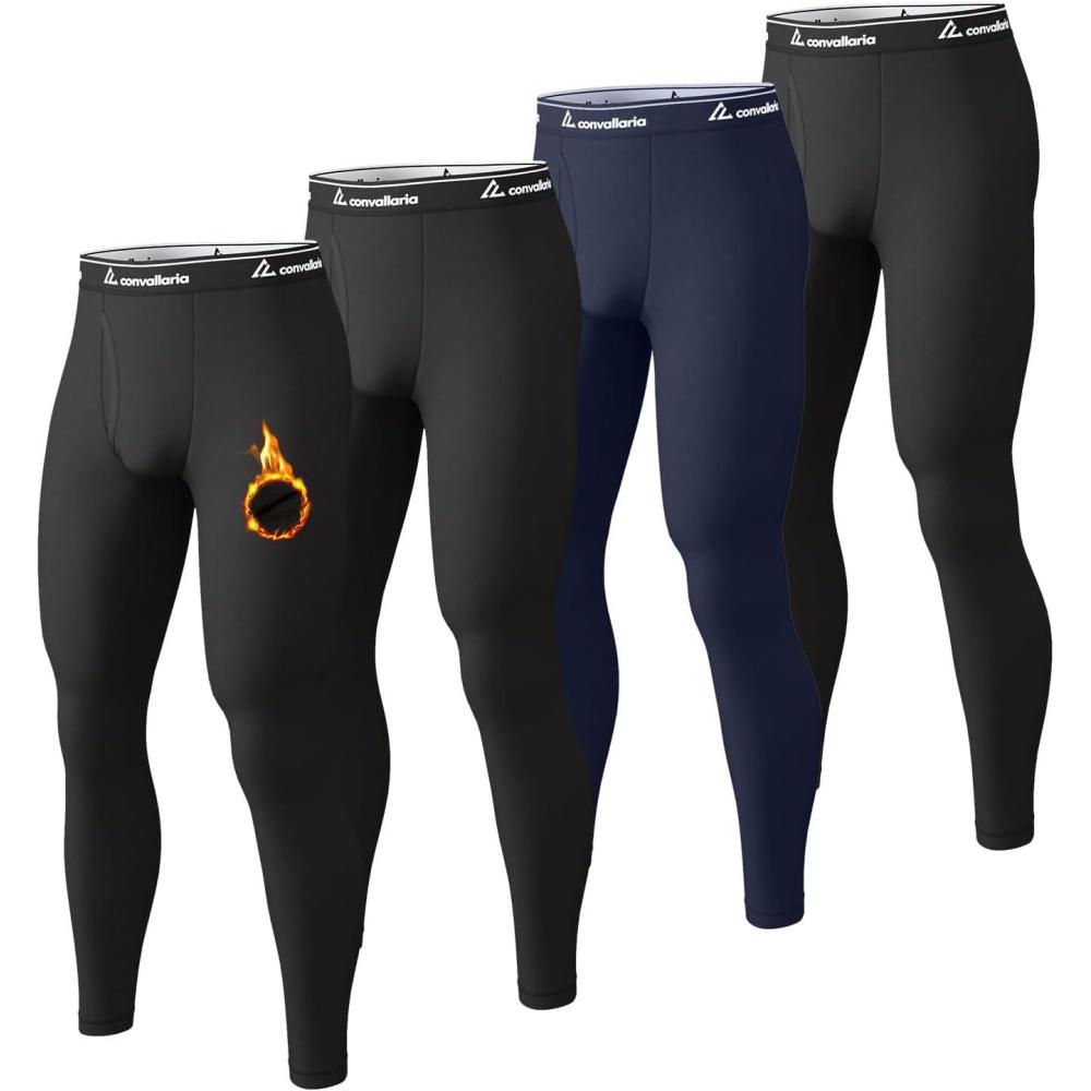 imageMens Thermal Pants Fleece Lined Long Johns Compression Bottom Athletic Base Layer Cold Weather Gear 1 2 4 Pcs3 BlackBlue