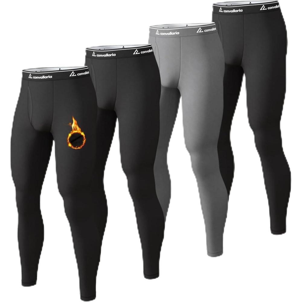 imageMens Thermal Pants Fleece Lined Long Johns Compression Bottom Athletic Base Layer Cold Weather Gear 1 2 4 Pcs3 BlackGrey