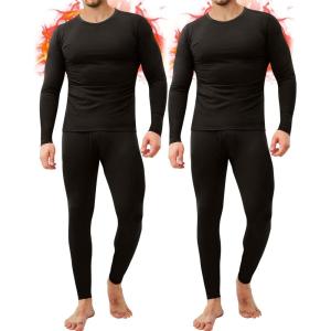 CL convallaria 2 Pack Thermal Underwear for Men Long Johns Fleece Lined Base Layer Set Winter Bottom Top 2XS-6XL(Heavyweight-crew Neck-black/Black)