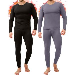 CL convallaria 2 Pack Thermal Underwear for Men Long Johns Fleece Lined Base Layer Set Winter Bottom Top 2XS-6XL(Heavyweight-crew Neck-black/Grey)