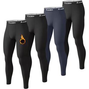 Men’s Thermal Pants Fleece Lined Long Johns Compression Bottom Athletic Base Layer Cold Weather Gear 1 2 4 Pcs(3 Black/Charcoal)