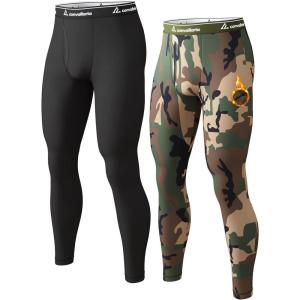 Men’s Thermal Pants Fleece Lined Long Johns Compression Bottom Athletic Base Layer Cold Weather Gear 1 2 4 Pcs(Black/Camo)