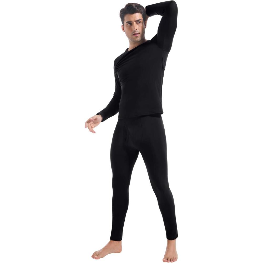 image:imageCL convallaria Long Johns Thermal Underwear for Men Soft Fleece Lined Base Layer Cold Weather Top Bottom Gift SetMidweightcrew Neckblack1