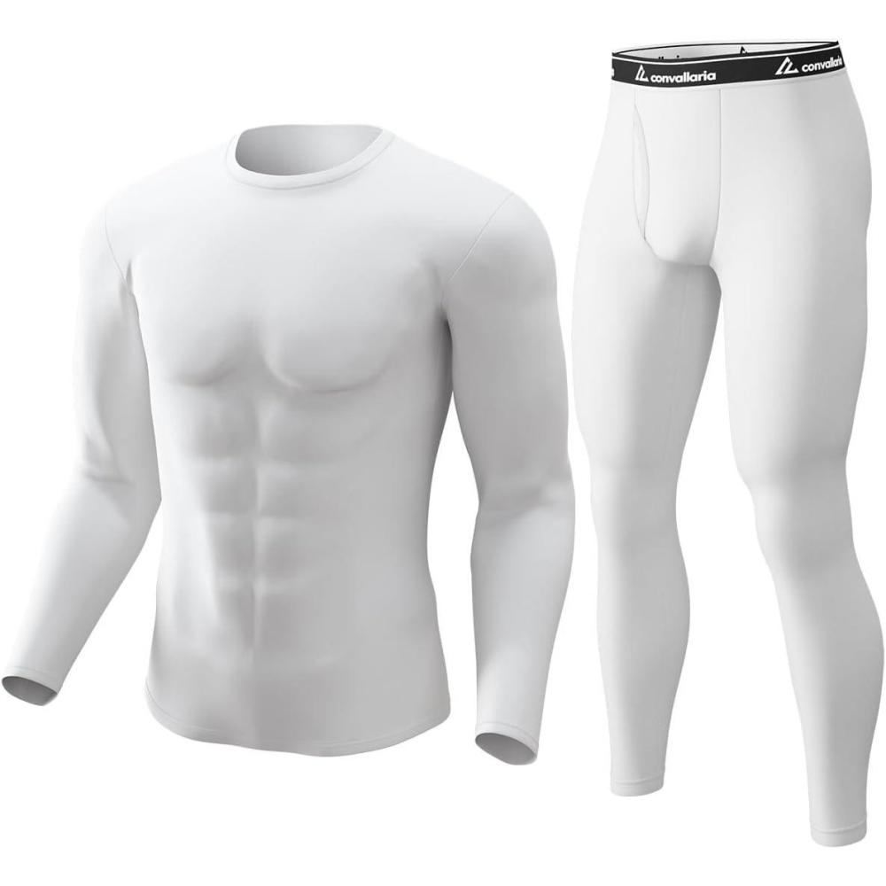 image:imageCL convallaria Long Johns Thermal Underwear for Men Soft Fleece Lined Base Layer Cold Weather Top Bottom Gift SetMidweightcrew Neckwhite
