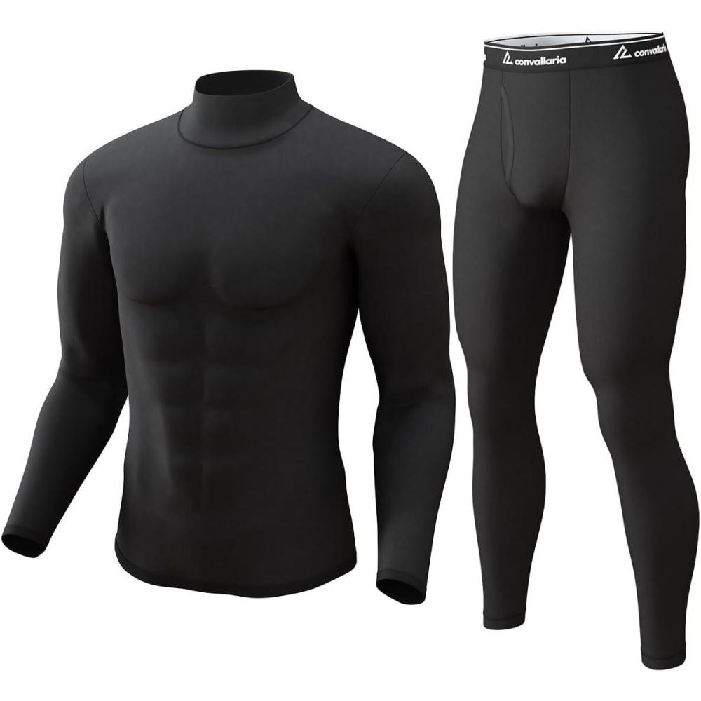 image:imageCL convallaria Long Johns Thermal Underwear for Men Soft Fleece Lined Base Layer Cold Weather Top Bottom Gift SetMidweightturtle Neckblack