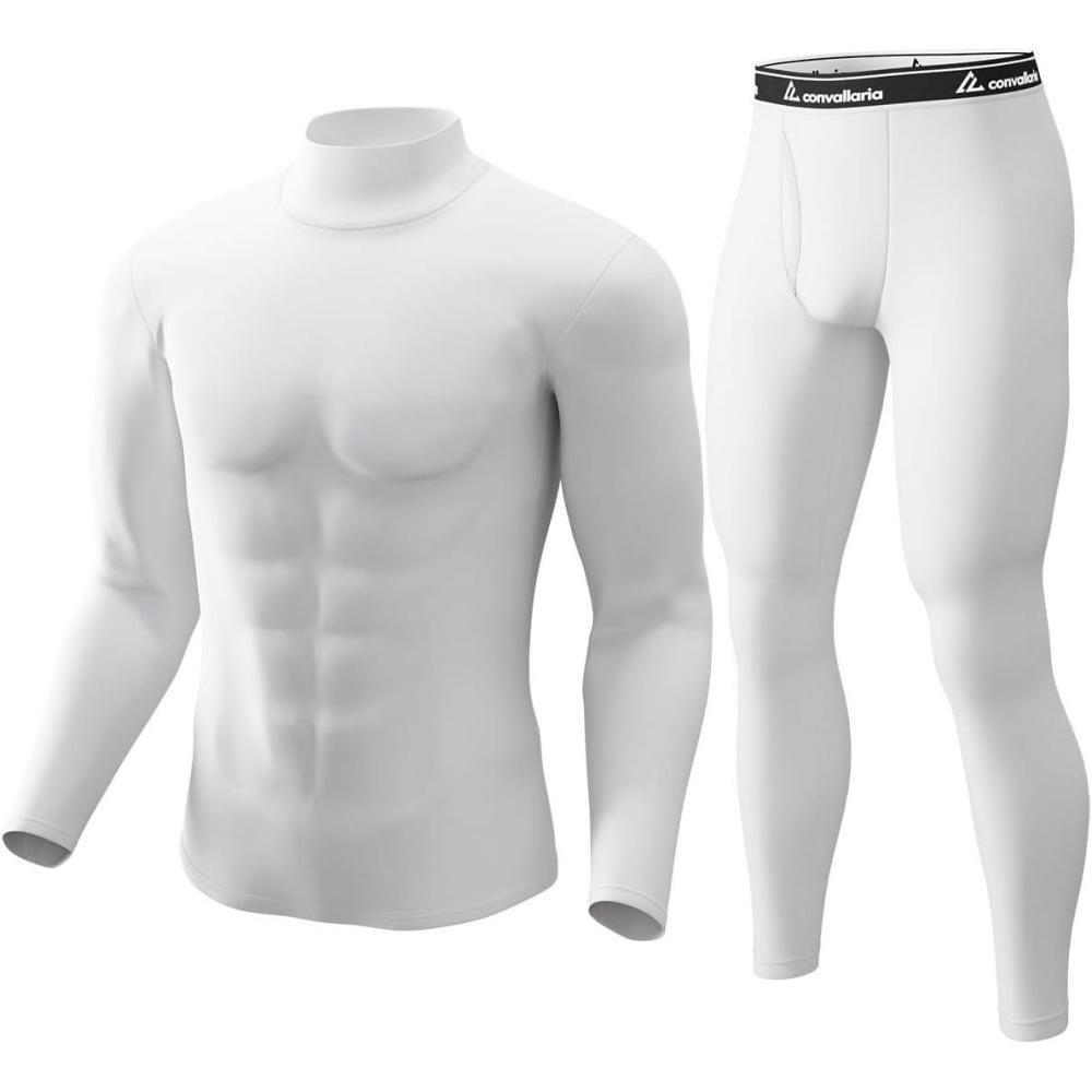 image:imageCL convallaria Long Johns Thermal Underwear for Men Soft Fleece Lined Base Layer Cold Weather Top Bottom Gift SetMidweightturtle Neckwhite