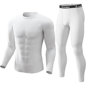 CL convallaria Long Johns Thermal Underwear for Men Soft Fleece Lined Base Layer Cold Weather Top Bottom Gift Set(Midweight-crew Neck-white)