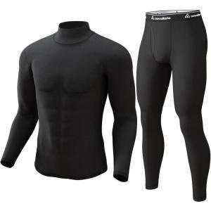 CL convallaria Long Johns Thermal Underwear for Men Soft Fleece Lined Base Layer Cold Weather Top Bottom Gift Set(Midweight-turtle Neck-black)