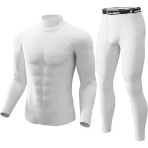 CL convallaria Long Johns Thermal Underwear for Men Soft Fleece Lined Base Layer Cold Weather Top Bottom Gift Set(Midweight-turtle Neck-white)