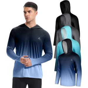 4 Pack Men’s UPF 50+ Fishing Shirt Long Sleeve Sun Hoodie UV Protection Dry Fit Rash Guard Swim Athletic Workout Gym Running(Deep Grey-black-gradient Green Grey-gradient Black)