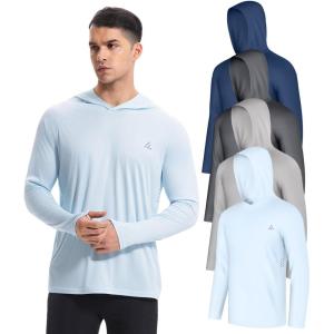 4 Pack Men’s UPF 50+ Fishing Shirt Long Sleeve Sun Hoodie UV Protection Dry Fit Rash Guard Swim Athletic Workout Gym Running(Ligth Blue-ligth Gray-deep Grey-dark Blue)