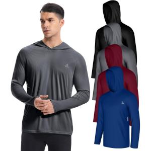 4 Pack Men’s UPF 50+ Fishing Shirt Long Sleeve Sun Hoodie UV Protection Dry Fit Rash Guard Swim Athletic Workout Gym Running(Purplish Blue-dark Red-deep Grey-black)