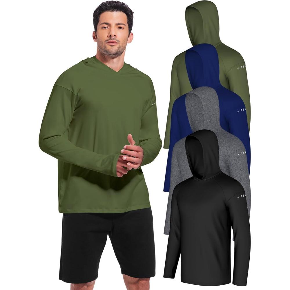 image:imageCL convallaria 4 Pack Mens Sun Hoodie UPF 50 Long Sleeve Fishing Shirts UV Protection Athletic Swim Thin Top Rash GuardBlackheather Deep Graydeep Bluearmy Green