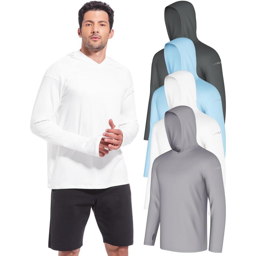 image:imageCL convallaria 4 Pack Mens Sun Hoodie UPF 50 Long Sleeve Fishing Shirts UV Protection Athletic Swim Thin Top Rash GuardLight Graywhitelight Bluedeep Gray