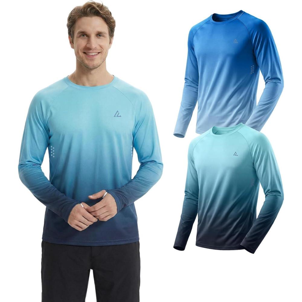 image:imageMens UPF 50 Long Sleeve Sun Shirts Uv Protection Fishing Rash Guard Dry Fit Moisture Wicking Tops Swim Workout 2 4 PackGradient Blue Whitegradient Green Grey