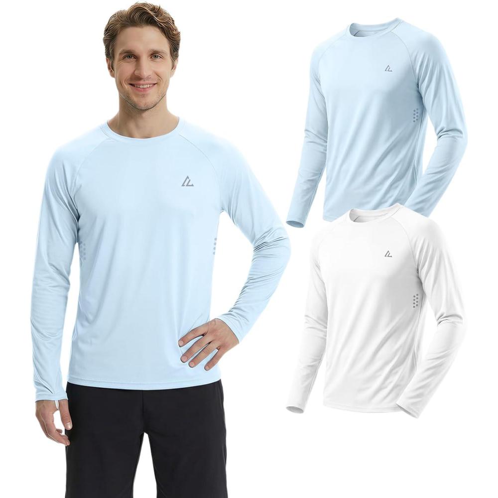 image:imageMens UPF 50 Long Sleeve Sun Shirts Uv Protection Fishing Rash Guard Dry Fit Moisture Wicking Tops Swim Workout 2 4 PackLigth Bluewhite