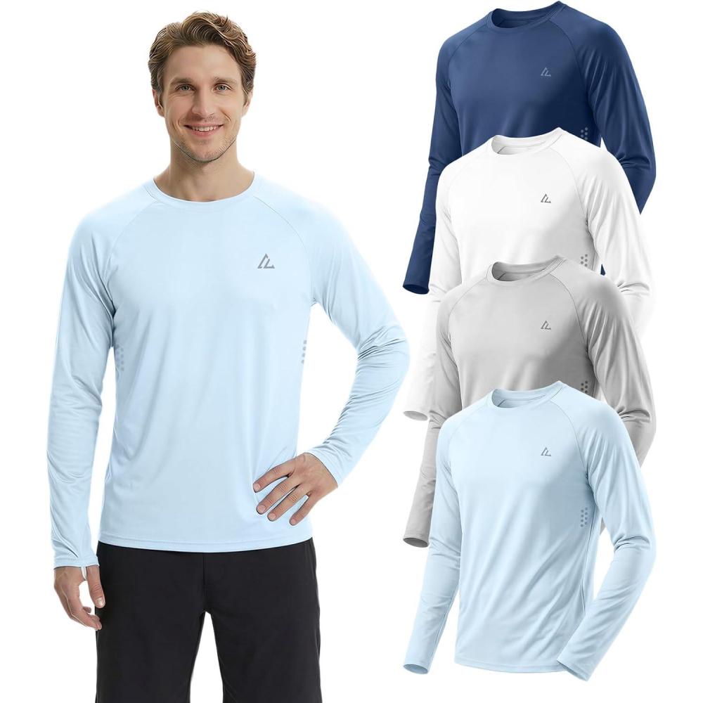 image:imageMens UPF 50 Long Sleeve Sun Shirts Uv Protection Fishing Rash Guard Dry Fit Moisture Wicking Tops Swim Workout 2 4 PackLigth Bluewhiteligth Graydark Blue