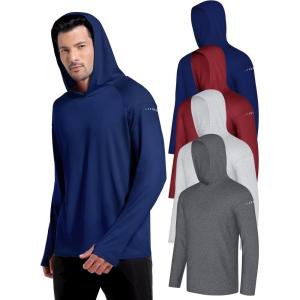 CL convallaria 4 Pack Men’s Sun Hoodie UPF 50+ Long Sleeve Fishing Shirts UV Protection Athletic Swim Thin Top Rash Guard(Heather Deep Gray-heather Light Gray-deep Red-deep Blue)