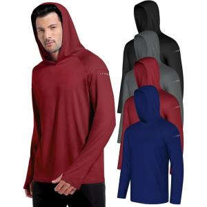 CL convallaria 4 Pack Men’s Sun Hoodie UPF 50+ Long Sleeve Fishing Shirts UV Protection Athletic Swim Thin Top Rash Guard(Royal Blue-deep Tangerine-deep Gray-black)