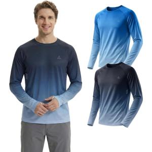 Mens UPF 50+ Long Sleeve Sun Shirts Uv Protection Fishing Rash Guard Dry Fit Moisture Wicking Tops Swim Workout 2 4 Pack(Gradient Blue White+gradient Black)
