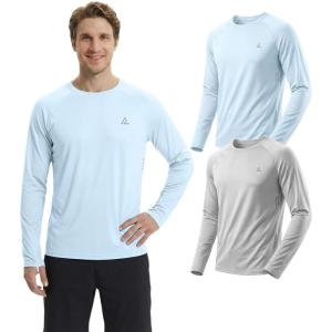 Mens UPF 50+ Long Sleeve Sun Shirts Uv Protection Fishing Rash Guard Dry Fit Moisture Wicking Tops Swim Workout 2 4 Pack(Ligth Blue+ligth Gray)