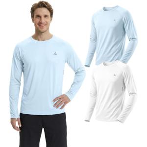 Mens UPF 50+ Long Sleeve Sun Shirts Uv Protection Fishing Rash Guard Dry Fit Moisture Wicking Tops Swim Workout 2 4 Pack(Ligth Blue+white)