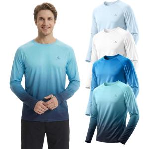 Mens UPF 50+ Long Sleeve Sun Shirts Uv Protection Fishing Rash Guard Dry Fit Moisture Wicking Tops Swim Workout 2 4 Pack(Ligth Blue+white+gradient Blue White+gradient Green Grey)