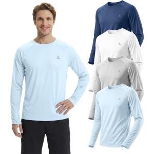 Mens UPF 50+ Long Sleeve Sun Shirts Uv Protection Fishing Rash Guard Dry Fit Moisture Wicking Tops Swim Workout 2 4 Pack(Ligth Blue+white+ligth Gray+dark Blue)