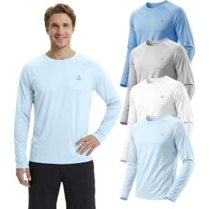 Mens UPF 50+ Long Sleeve Sun Shirts Uv Protection Fishing Rash Guard Dry Fit Moisture Wicking Tops Swim Workout 2 4 Pack(Ligth Blue+white+ligth Gray+sky Blue)