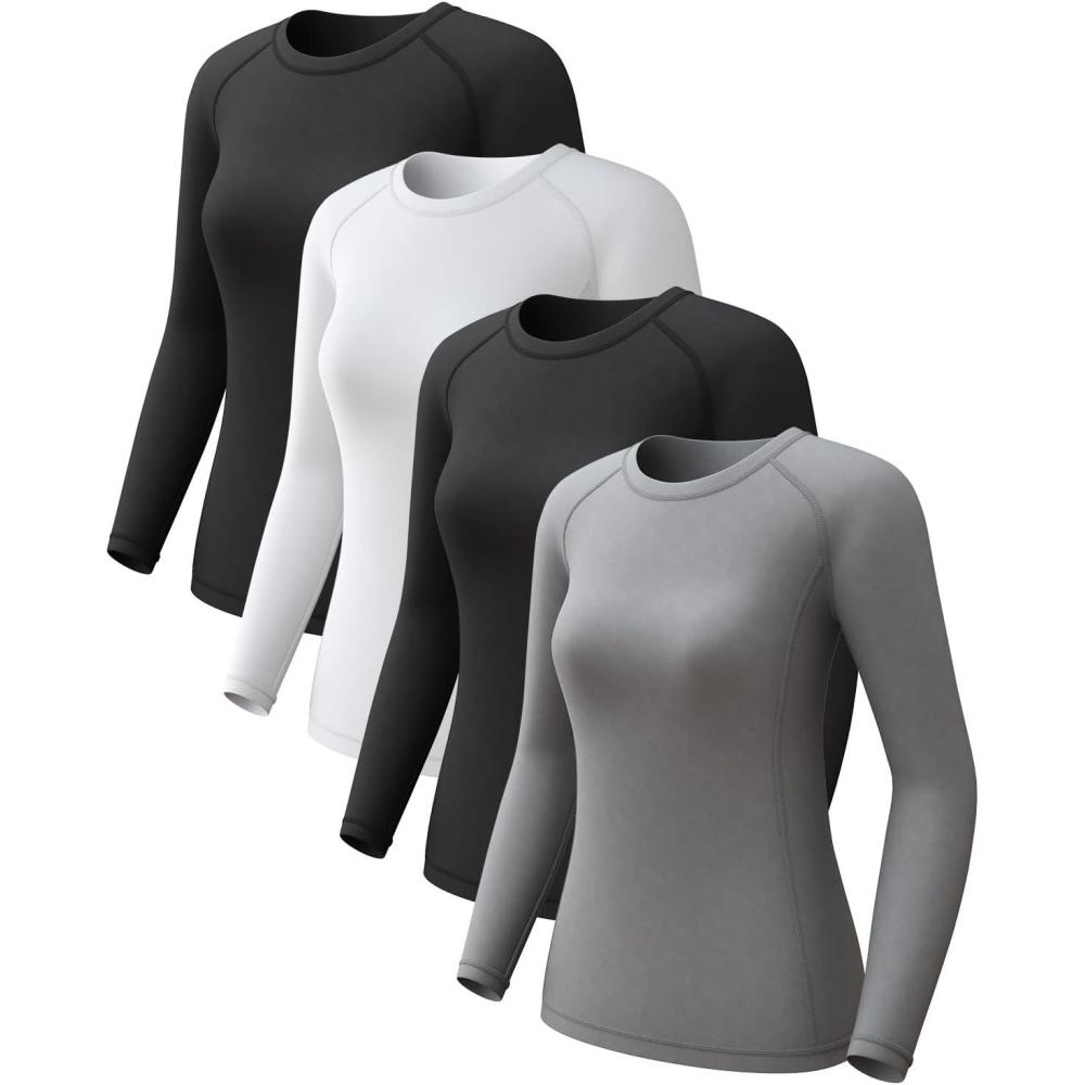 image:imageWomens Long Sleeve Compression Shirts Dry Fit Workout Athletic Sun Protection Cooling Tops for Yoga Running Gym 2 4 Pack2 BlackWhiteGrey