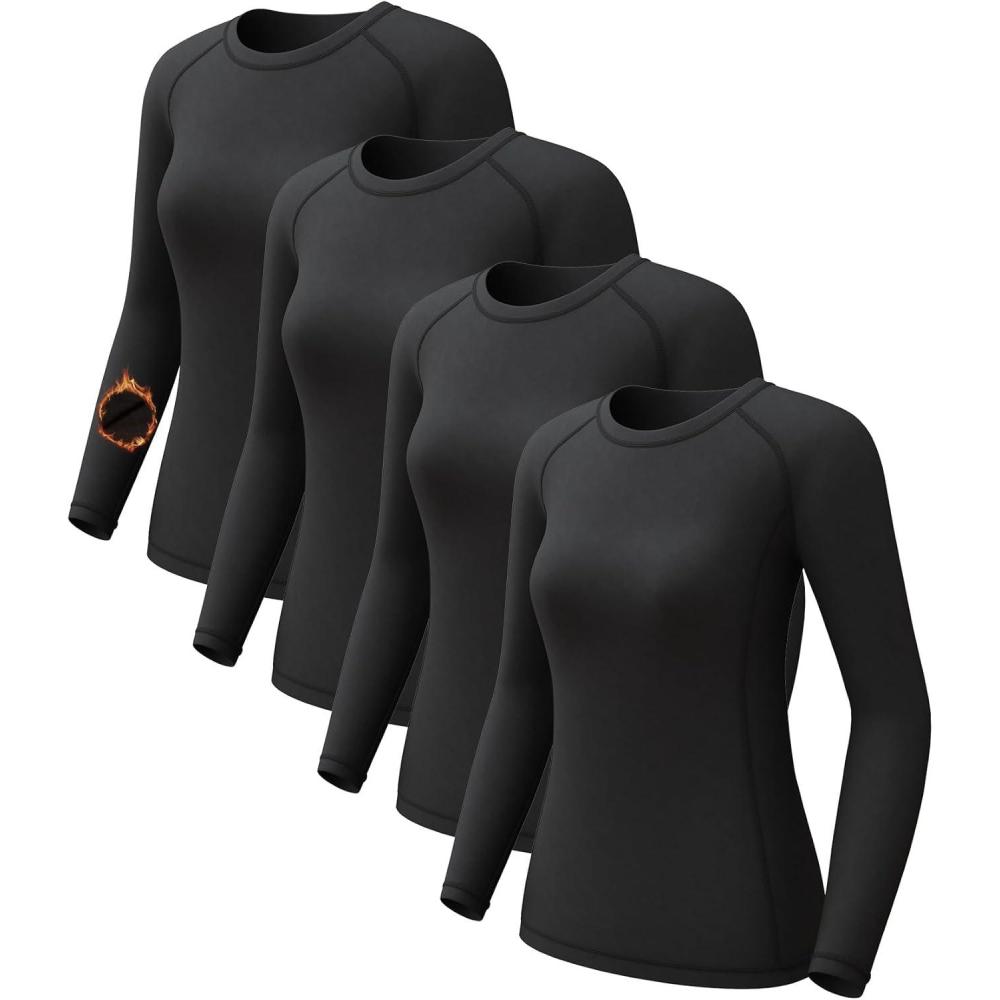 image:imageWomens Long Sleeve Compression Shirts Dry Fit Workout Athletic Sun Protection Cooling Tops for Yoga Running Gym 2 4 PackT4 Black
