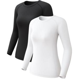 Women’s Long Sleeve Compression Shirts, Dry Fit Workout Athletic Sun Protection Cooling Tops for Yoga Running Gym 2 4 Pack(2pc-black+white)
