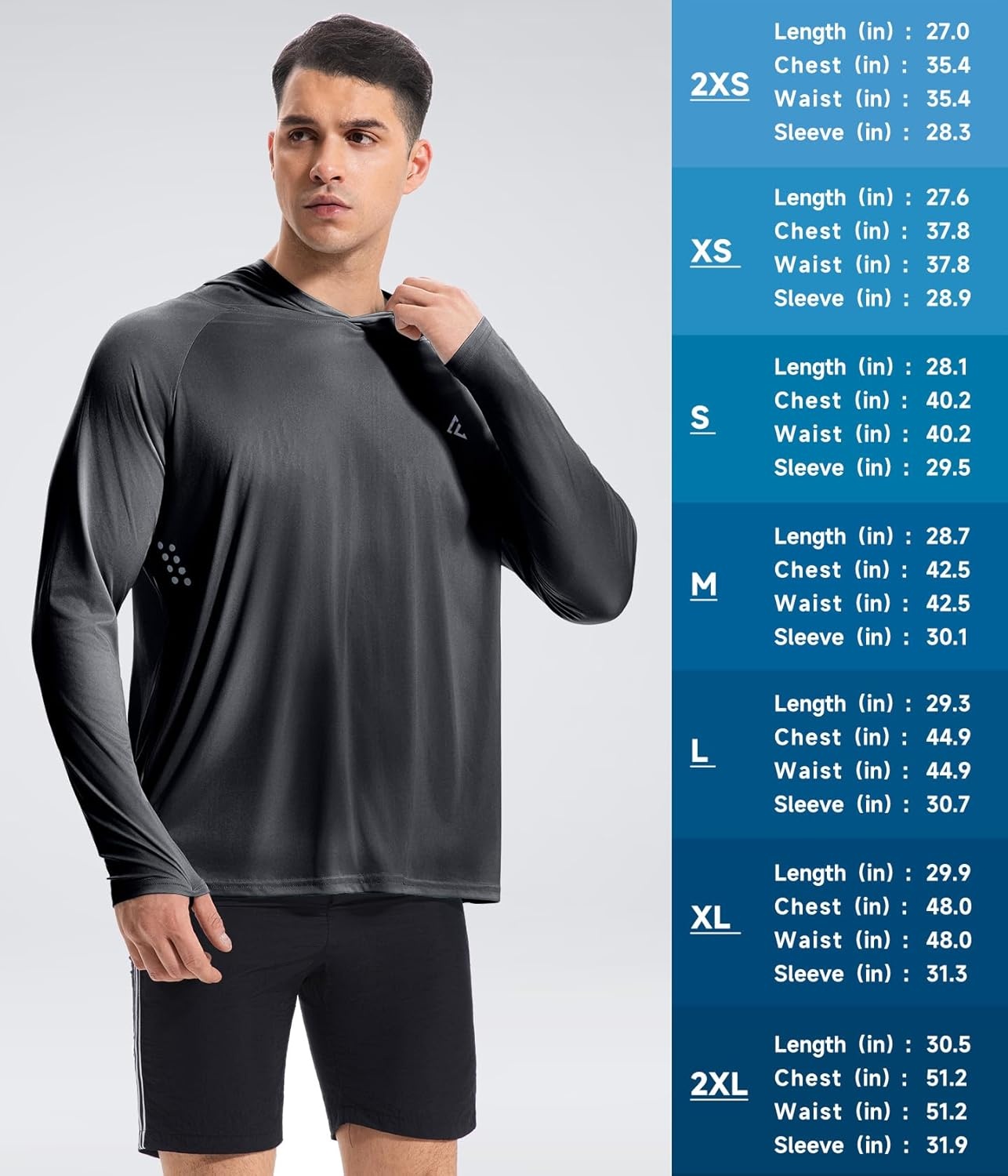 image:image4 Pack Mens UPF 50 Fishing Shirt Long Sleeve Sun Hoodie UV Protection Polyester Lightweight Breathable Stretchable Dry Fit Gradient Rash Guard Ideal for Swim Athletic Workout Gym RunningLigth Blueligth Graydeep Greydark Blue