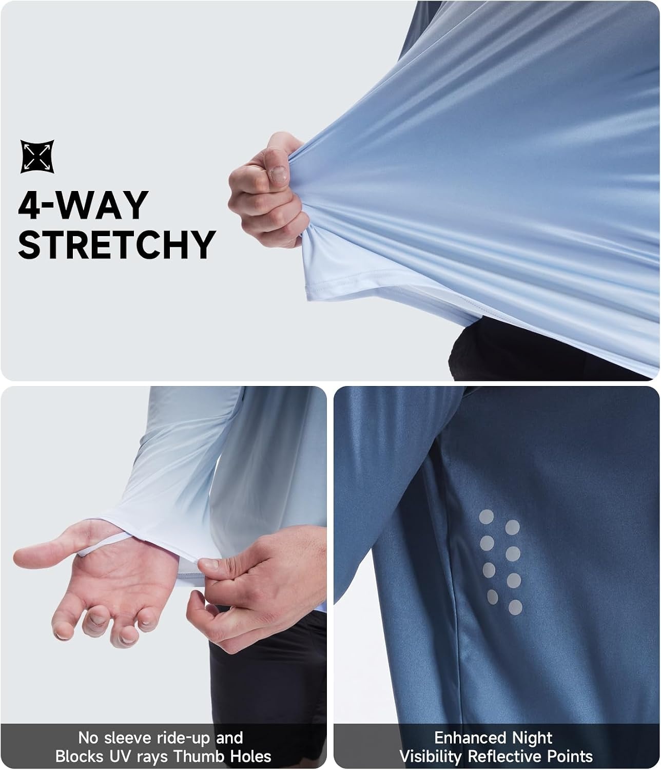 image:image4 Pack Mens UPF 50 Fishing Shirt Long Sleeve Sun Hoodie UV Protection Polyester Lightweight Breathable Stretchable Dry Fit Gradient Rash Guard Ideal for Swim Athletic Workout Gym RunningDeep Greyblackgradient Green Greygradient Black