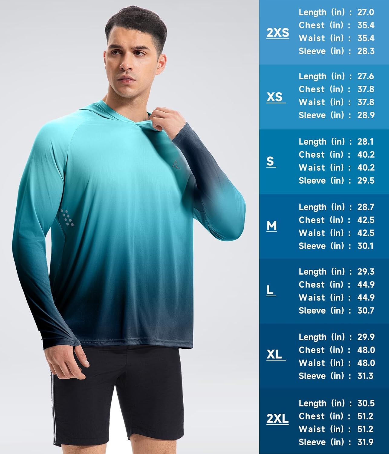 image:image4 Pack Mens UPF 50 Fishing Shirt Long Sleeve Sun Hoodie UV Protection Polyester Lightweight Breathable Stretchable Dry Fit Gradient Rash Guard Ideal for Swim Athletic Workout Gym RunningLigth Blueligth Graygradient Blue Whitegradient Green Grey
