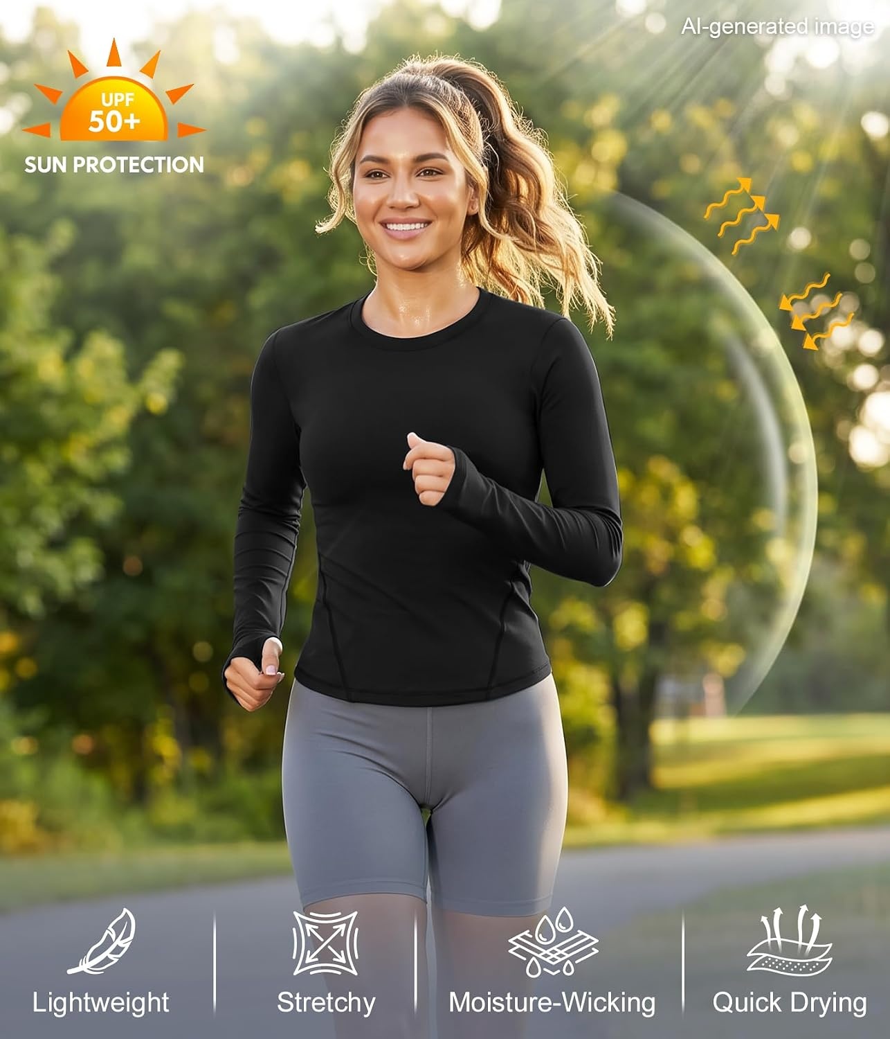image:imageWomens Compression Shirts Long Sleeve Workout Yoga Tops Sun Protection Running Athletic Undershirt 4 Pack2 Black2white