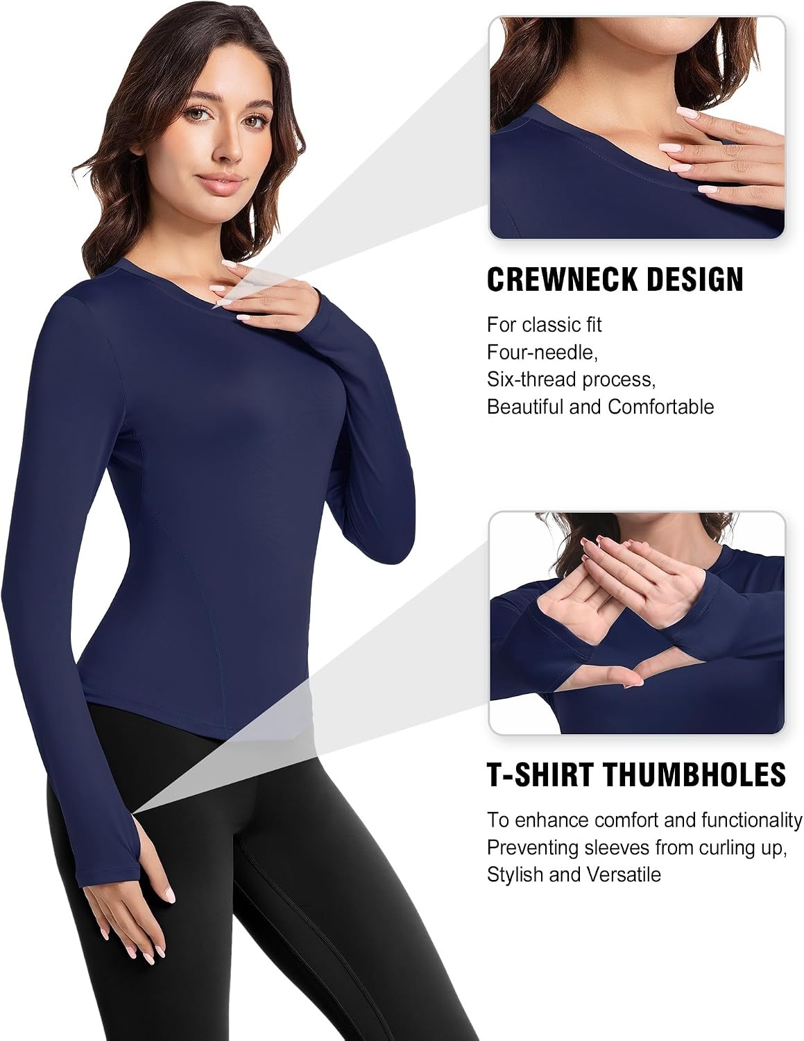 image:imageWomens Compression Shirts Long Sleeve Workout Yoga Tops Sun Protection Running Athletic Undershirt 4 PackBlackwhitedark Blueheather Ligth Gray