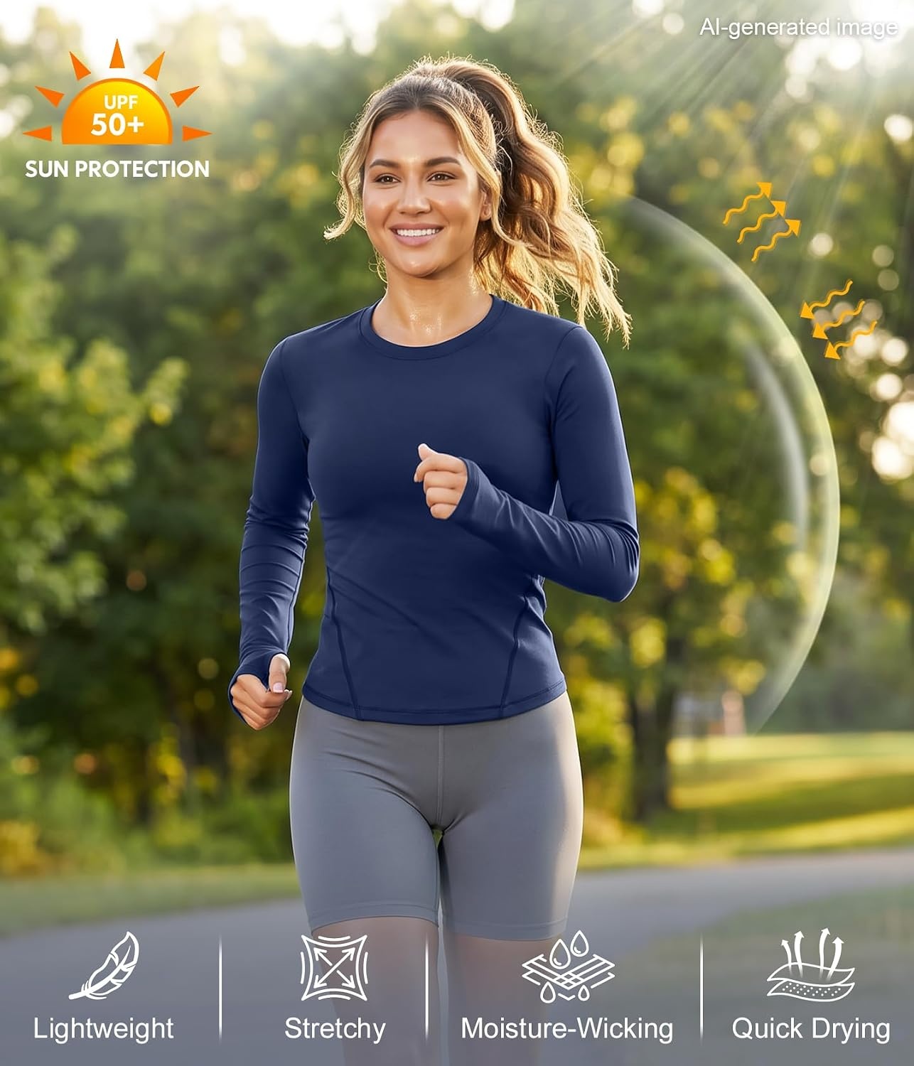 image:imageWomens Compression Shirts Long Sleeve Workout Yoga Tops Sun Protection Running Athletic Undershirt 4 PackBlackwhitedark Blueheather Ligth Gray