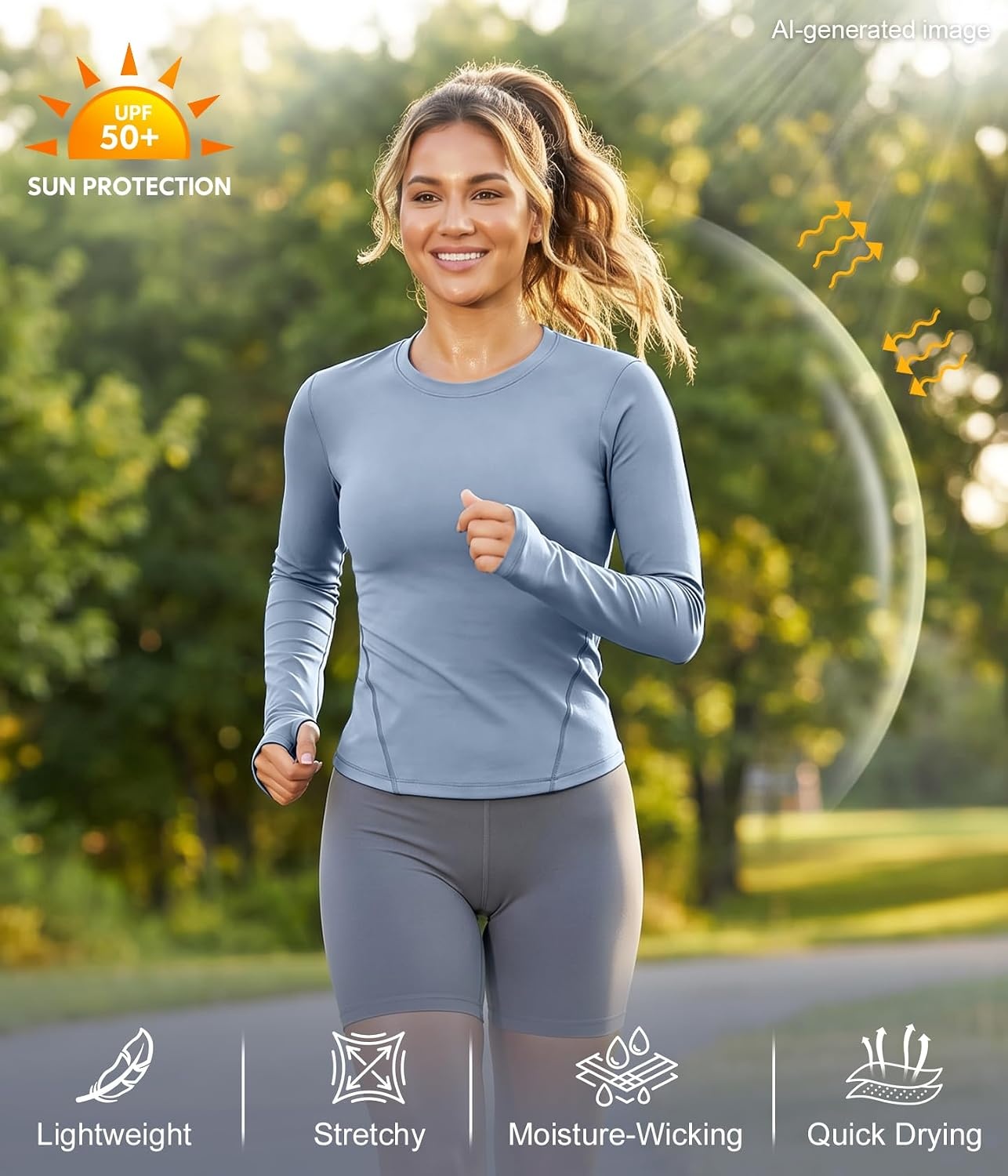 image:imageWomens Compression Shirts Long Sleeve Workout Yoga Tops Sun Protection Running Athletic Undershirt 4 PackBlackwhitehaze Bluedark Blue