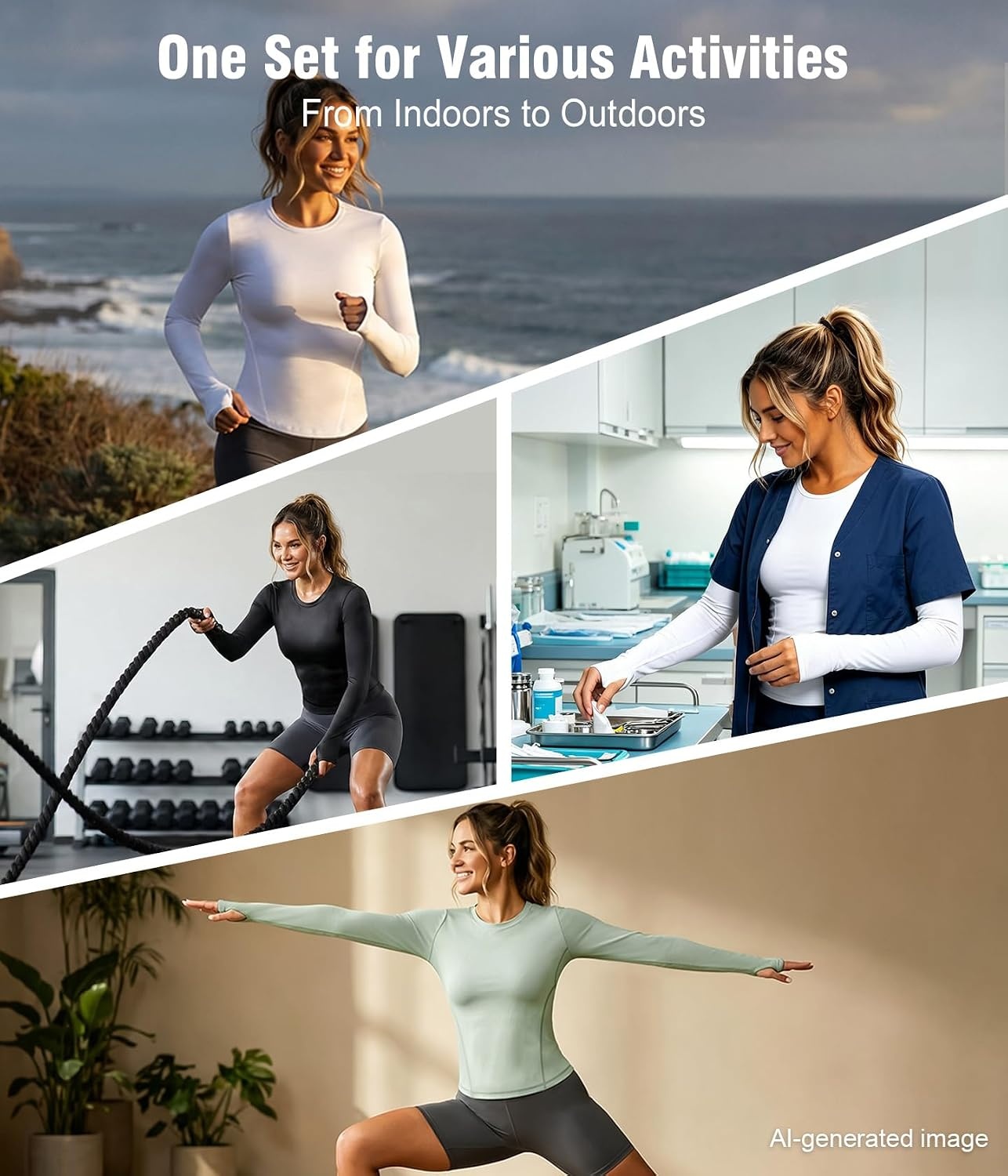 image:imageWomens Compression Shirts Long Sleeve Workout Yoga Tops Sun Protection Running Athletic Undershirt 4 PackBlackwhitehaze Bluelight Pink