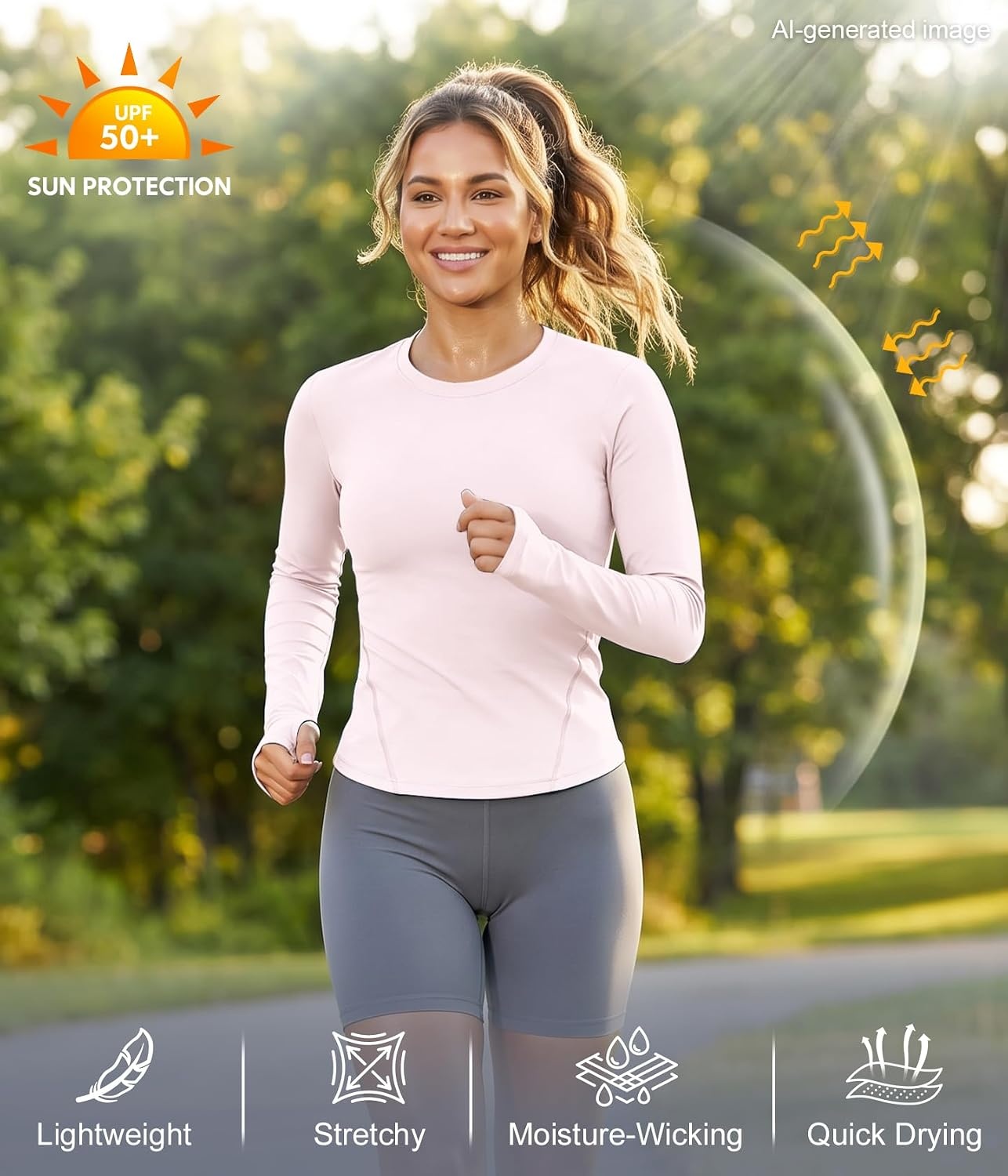 image:imageWomens Compression Shirts Long Sleeve Workout Yoga Tops Sun Protection Running Athletic Undershirt 4 PackBlackwhitehaze Bluelight Pink