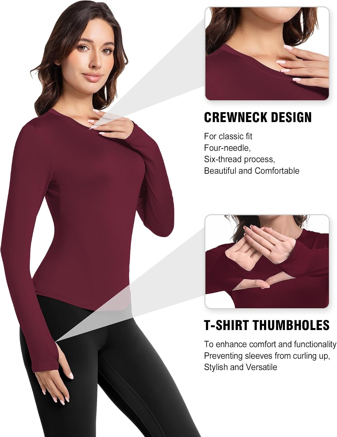 image:imageWomens Compression Shirts Long Sleeve Workout Yoga Tops Sun Protection Running Athletic Undershirt 4 PackBlackwhiteheather Ligth Graydark Red