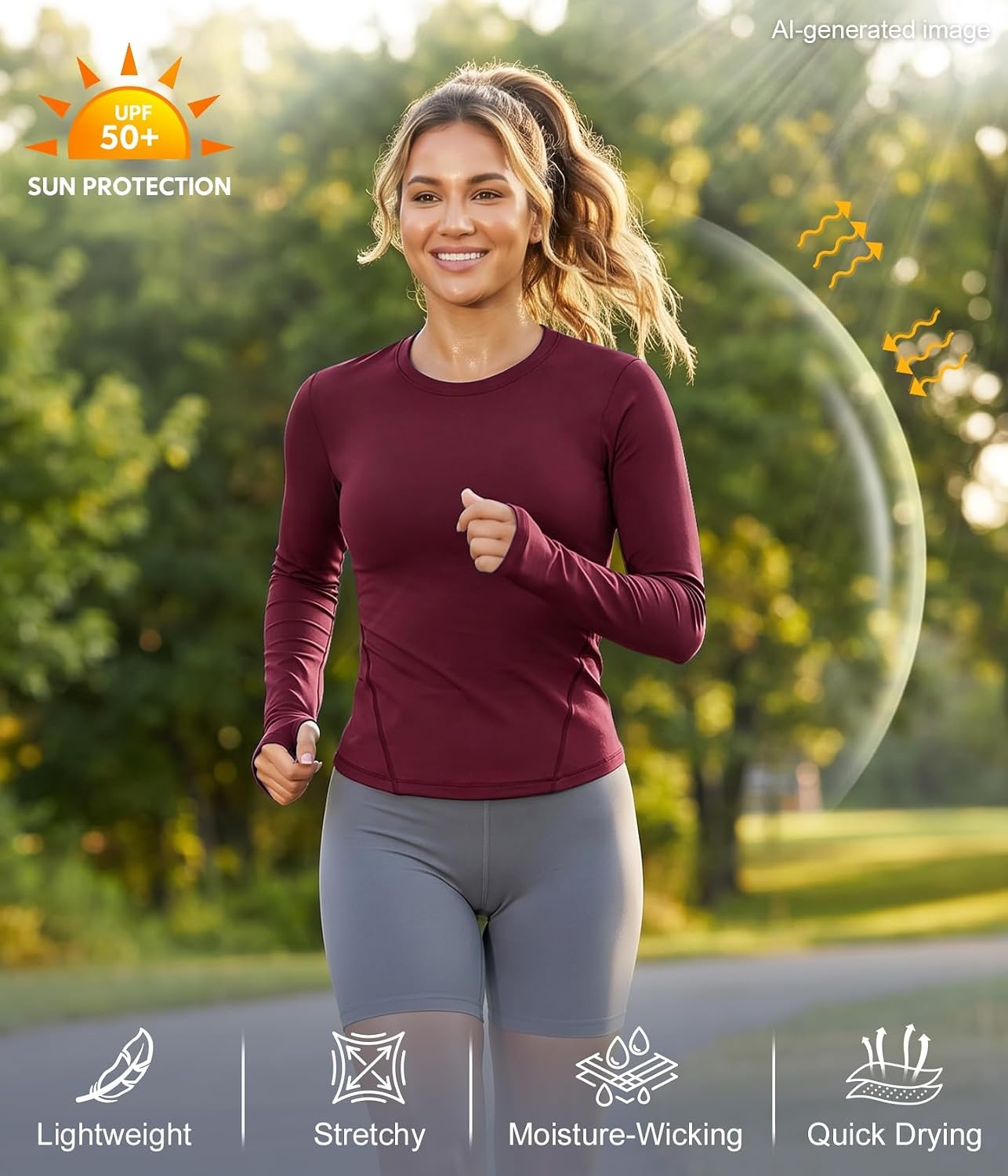 image:imageWomens Compression Shirts Long Sleeve Workout Yoga Tops Sun Protection Running Athletic Undershirt 4 PackBlackwhiteheather Ligth Graydark Red