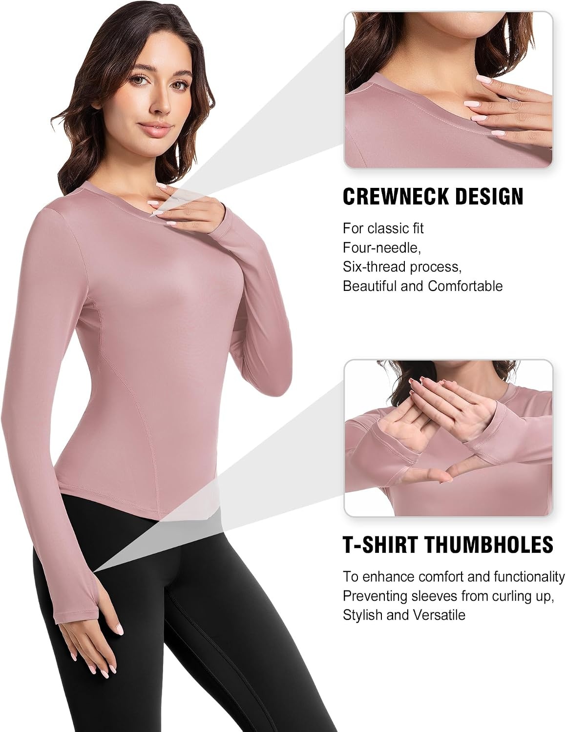 image:imageWomens Compression Shirts Long Sleeve Workout Yoga Tops Sun Protection Running Athletic Undershirt 4 PackBlackwhiteheather Ligth Graygray Pink