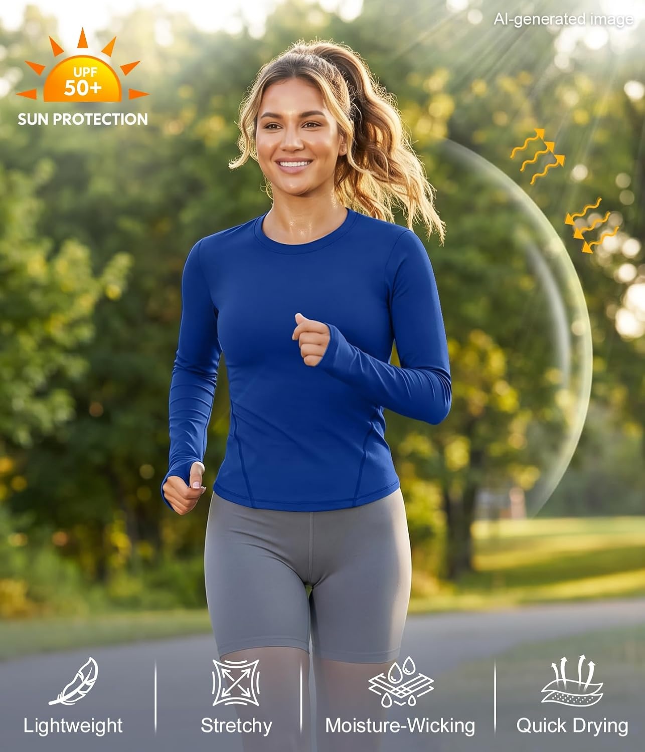 image:imageWomens Compression Shirts Long Sleeve Workout Yoga Tops Sun Protection Running Athletic Undershirt 4 PackBlackwhiteheather Ligth Grayroyal Blue