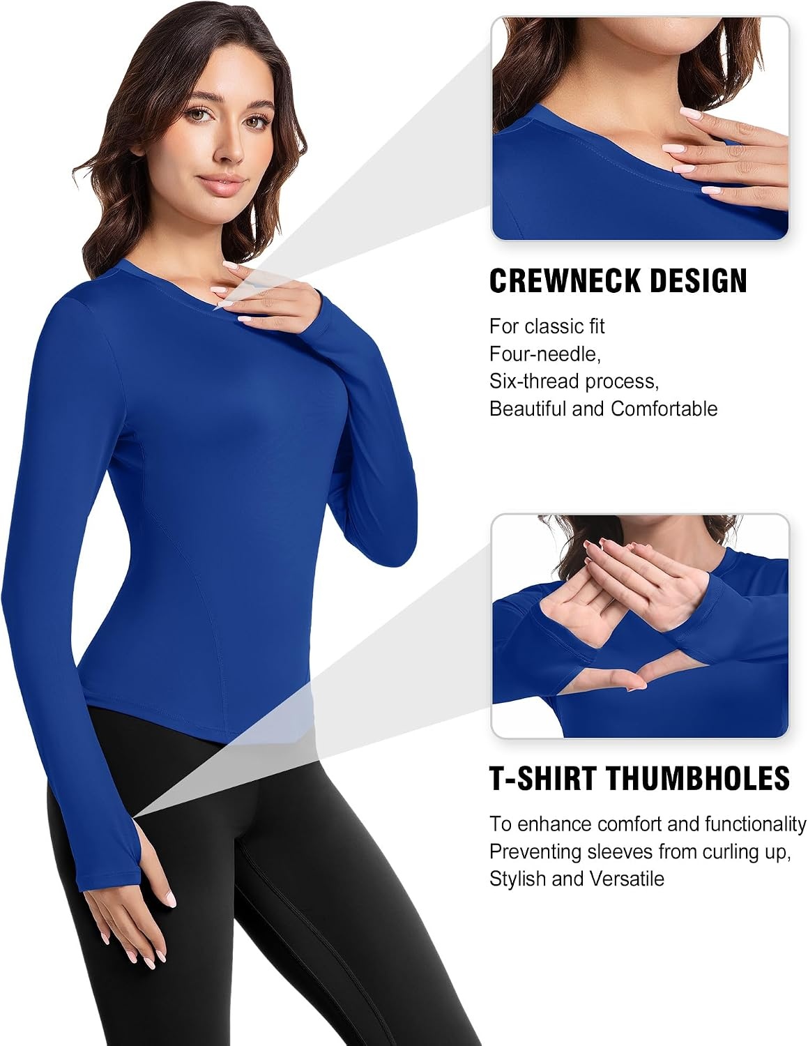 image:imageWomens Compression Shirts Long Sleeve Workout Yoga Tops Sun Protection Running Athletic Undershirt 4 PackBlackwhiteheather Ligth Grayroyal Blue